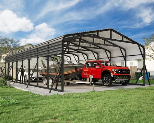 Image of Jocisland 20x40 FT Heavy Duty Metal Carport for Multiple Vehicles, All-Weather Car Canopy with Galvanized Steel Roof & Reinforced Base, Car Port for Bass Boats, Full-Sized Pickups and Tractors