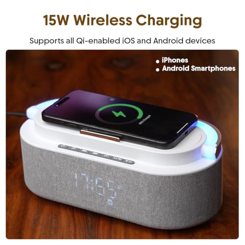 Image of GROOVE ARC 25W 4-in-1 Wireless Speaker with 15W Wireless Charging, Digital Clock, Alarm, Sleep Timer, RGB Light, BT 5.4, Phone Stand, Type C Charging, Multi Connectivity, 5H Playtime, Oval Design