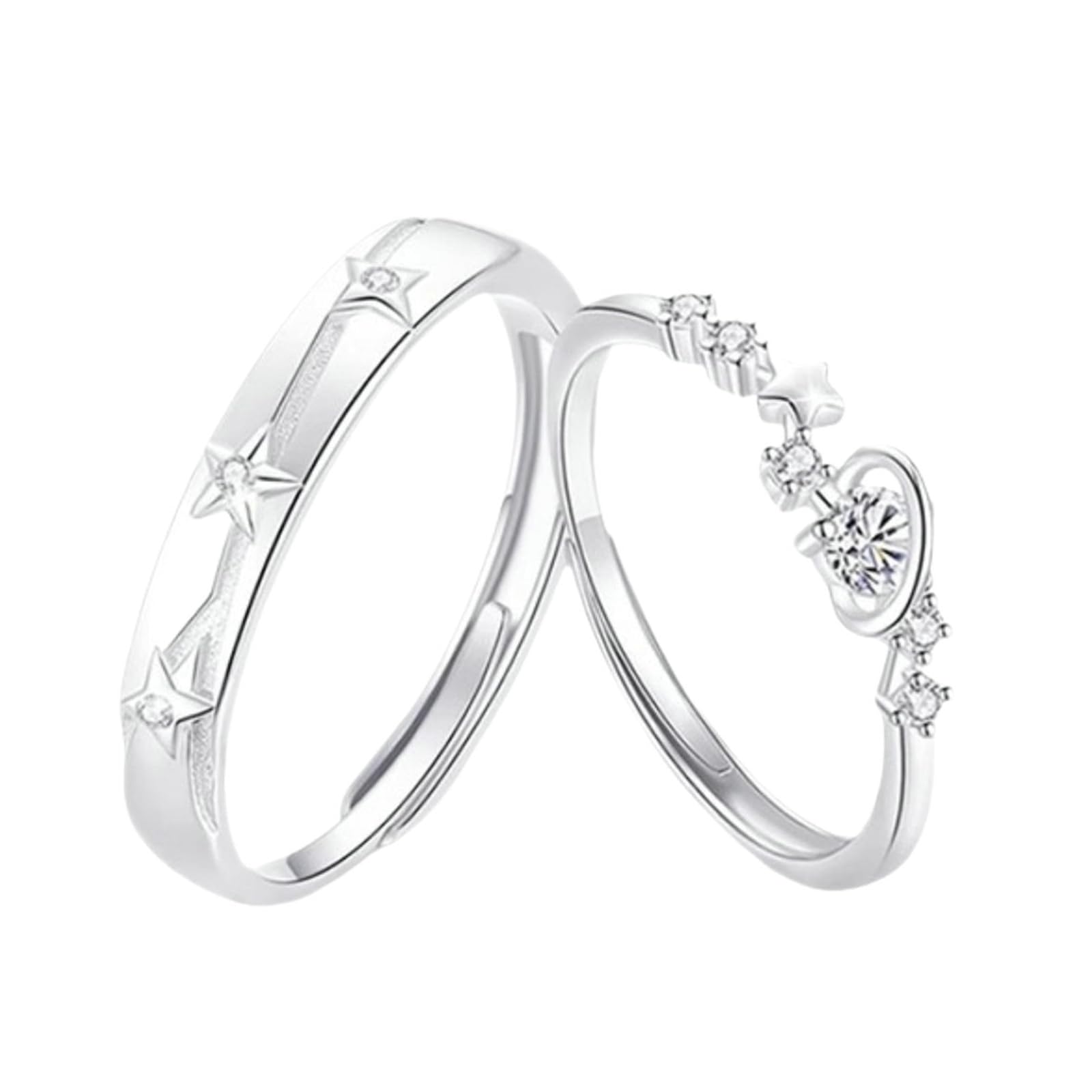 Alliances en argent 925 avec zircone lune et étoile pour couple - 6