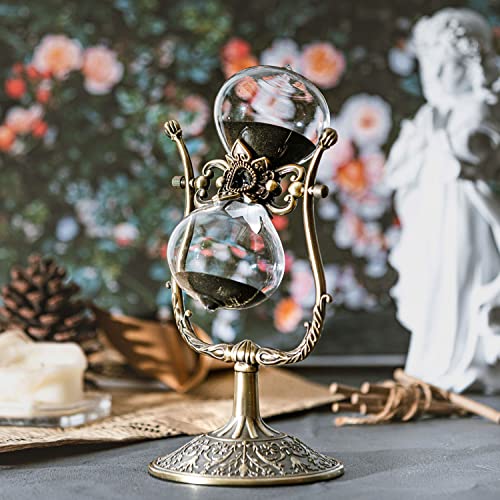 Samlong Large Hourglass Timer 60 Minute Sand Clock, Rotating Embossed Sand Timer Vintage Home Décor, Bronze Metal Hour Glass with Black Sand Samlong Large Hourglass Timer 60 Minute Sand Clock, Rotating Embossed Sand Timer Vintage Home Décor, Bronze Metal Hour Glass with Black Sand