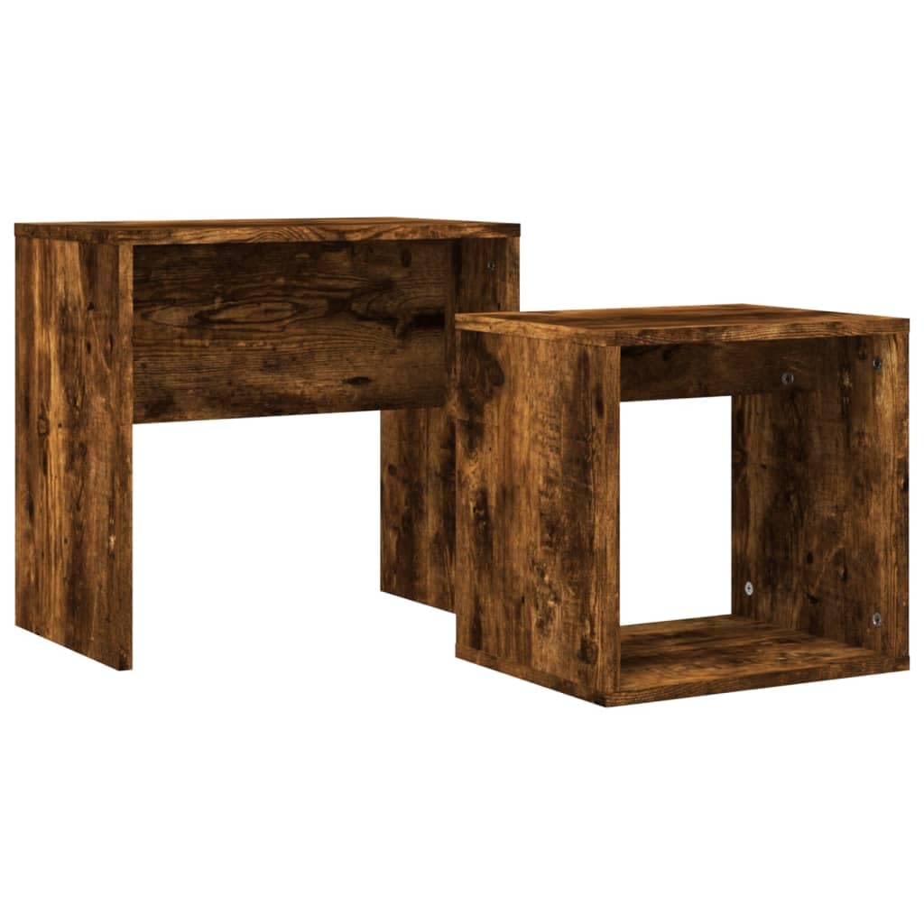 Homgoday 2 tavolini da caffè impilabili in legno di quercia fumé, tavolino da tè per soggiorno, sala d'accoglienza degli ospiti, camera da letto e ufficio, mobili tipo 1