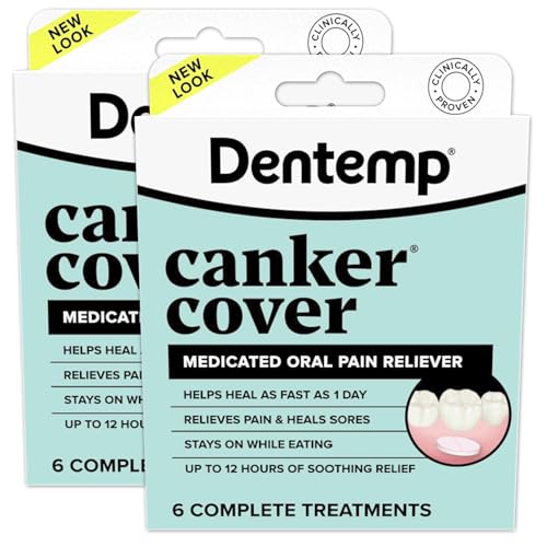 Dentemp Canker Cover Mouth Sore Treatment - Oral Pain Relief for Canker Sores & Mouth Irritation - Fast-Acting Pain Relief Tablets for Adults - Pack of 2 (12 Count)