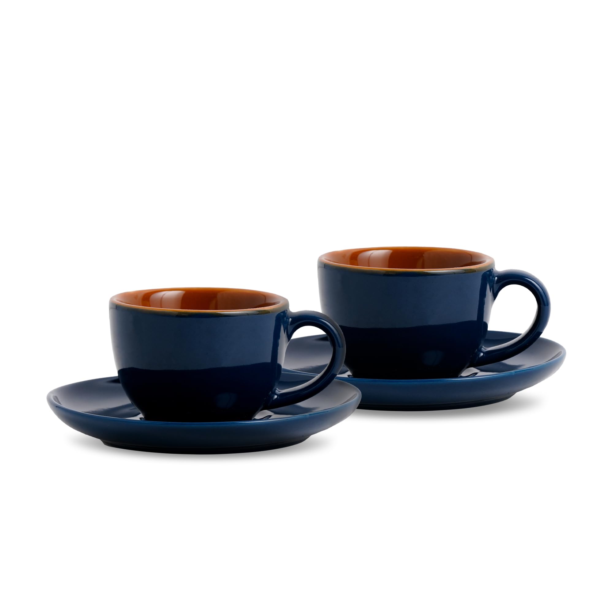 Shay Ceramic Espresso Cup Set, Set of 2, 100ml, Midnight Blue | Espresso Cup and Saucer | Glossy Finish | Microwave Safe (Espresso Set, Midnight Blue)