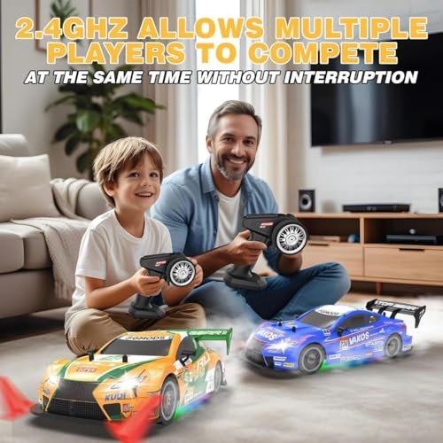 Image of Rc Drift Remote Control Car 1:24 Scale, High-Speed, 4Wd, Lights, Rechargeable Racing Car, Drifting Tires, 2.4Ghz, for Kids (RC Drift Car - Yellow)