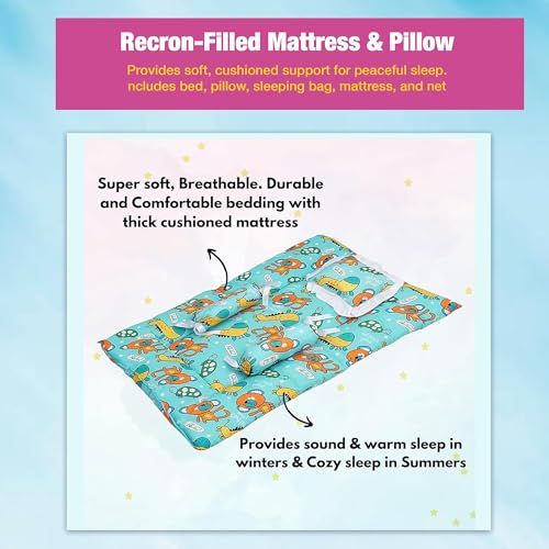 Image of SAFE-O-KID Cotton Baby Mattress & Half Openable Mosquito Net | Foldable Bedding Set for Newborns & Toddlers | Lightweight & Travel-Friendly