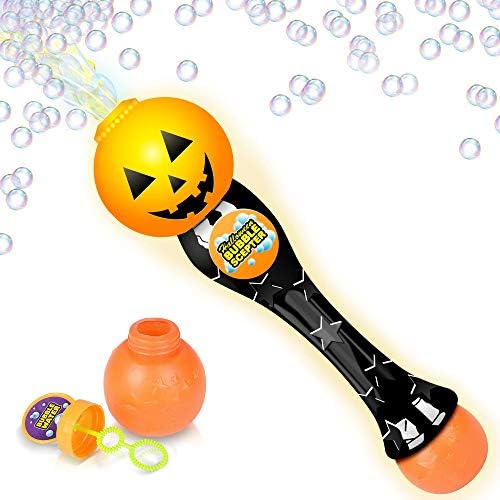 ArtCreativity Halloween Bubble Wand, 14" Illuminating Bubble Wand for Kids, Halloween Light up Pumpkin Bubble Blower Wand with Thrilling LED & Sound Effect, Halloween Toys for Kids