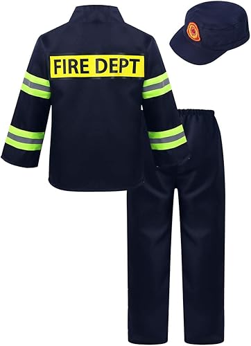 Miniatura 2 de CHICTRY Disfraz de bombero para niños y niñas, juego de rol, disfraz de bombero de simulación de cosplay con sombrero