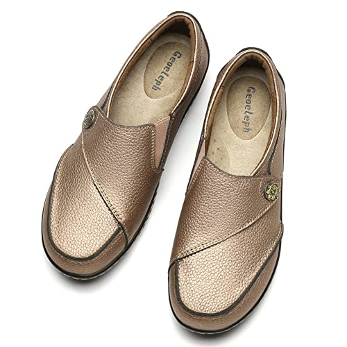Geoeleph Women's Gold Loafers Casual Slip On Comfort Walking Flats Leather Driving Moccasins 1608-Jin080 #TOP4