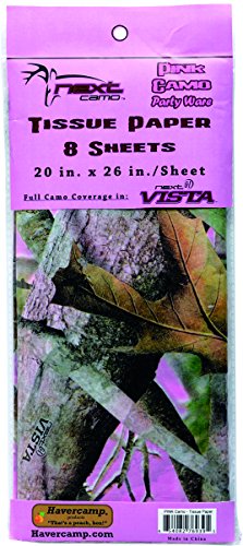 Pink Camouflage Tissue Paper (8 Sheets, beautiful, detailed printing) Pink Camo Party collection by Havercamp