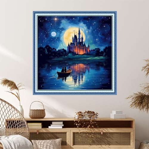 Image of Dimxvean Stamped Cross Stitch Kits,Cross Stitch Kits for Adults Beginners,Embroidery Kits Full Range of Cross Stitch Stamped Kits Needlepoint Kits Cross Stitch Patterns-Magic Castle 18x18 inch