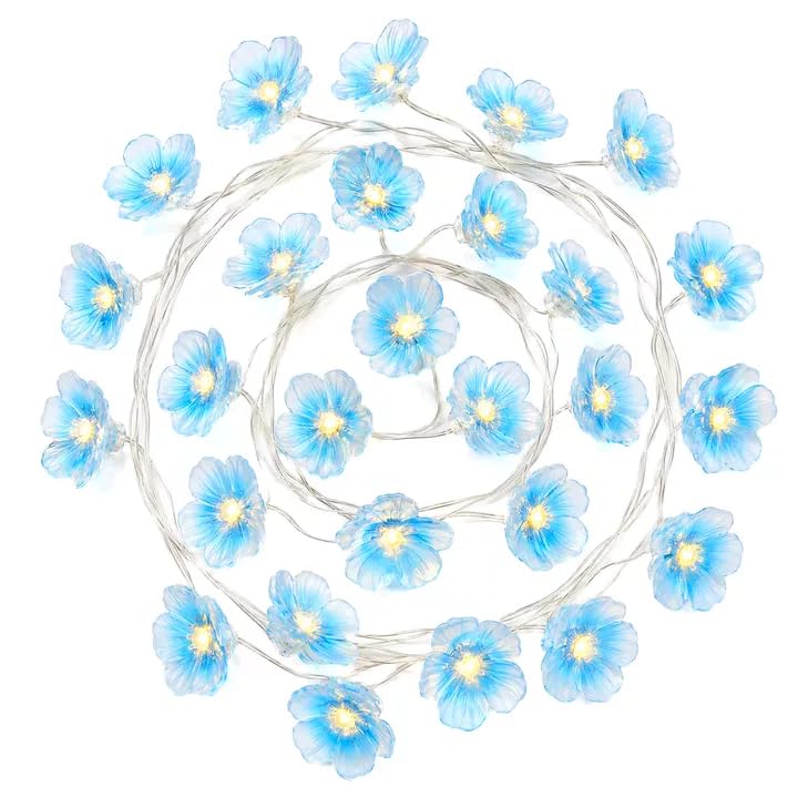 KIPTVO 3M 30LED Blue Cherry Blossom Fairy Lights for Girls Bedroom Decor