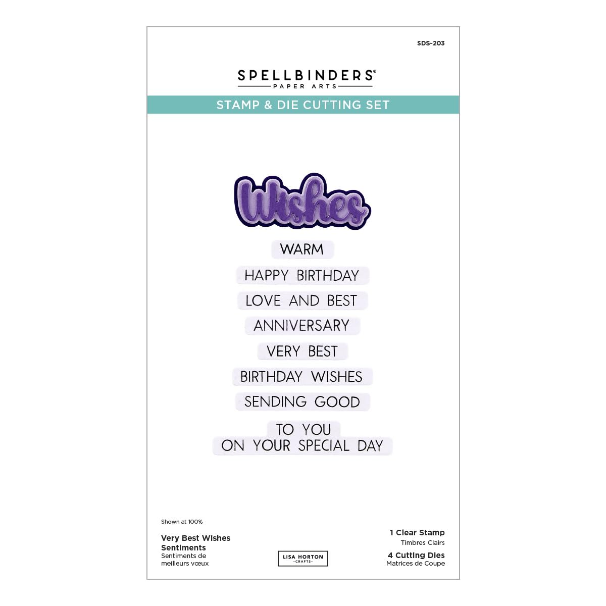 Spellbinders Very Best Wishes Sentiments Clear Stamp & Die Set from The Wildflowers Collection by Lisa Horton