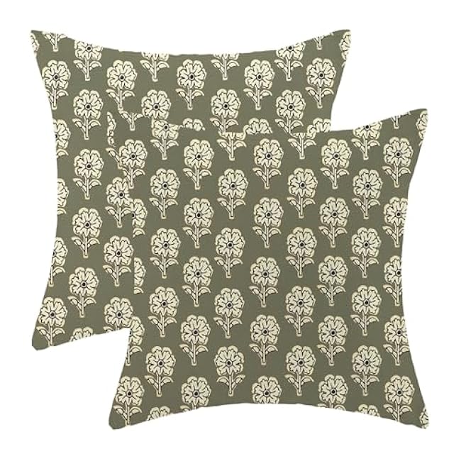 Floral Pillow Covers 16x16 Inches Set of 2 Sage Green Blue Floral Throw Pillow Covers Outdoor Rustic Spring Summer Flower Decoration Pillowcase Farmhouse Decorative Cushion Cover For Sofa Couch