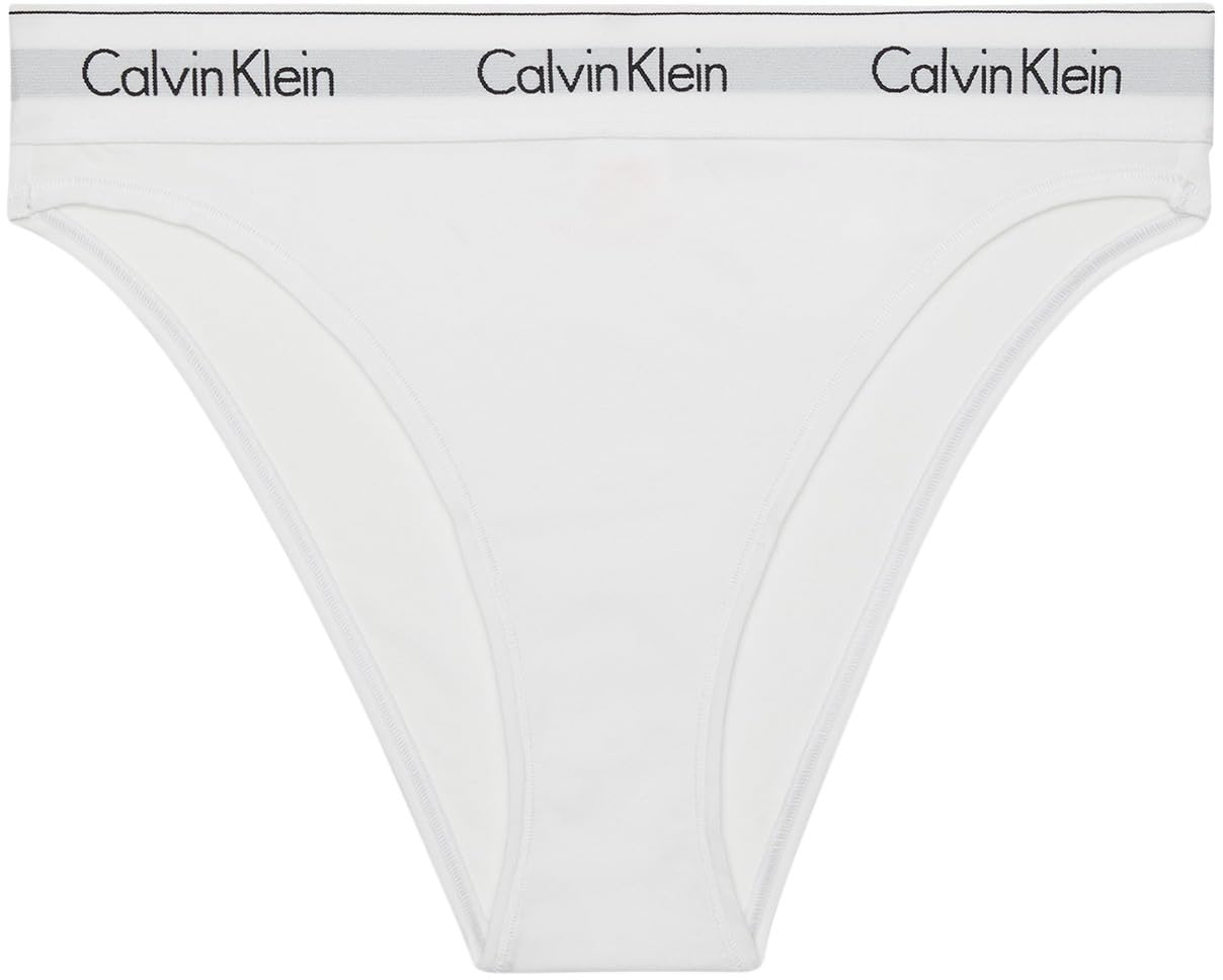 Calvin Klein Women’s High Leg Briefs with Logo Waistband, White (White), XS