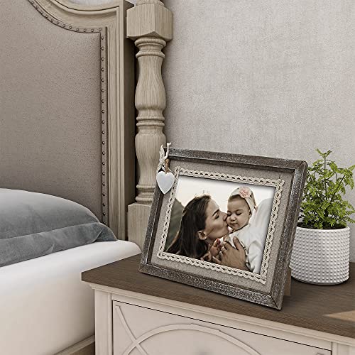 Afuly 5X7 Picture Frame With White Heart Wood Rustic Distressed Frames Farmhouse Photo Frames For Home Decor Wall Hanging Or Desktop Unique Father's Day Birthday Gifts For Mom Father Family Friends #TOP6