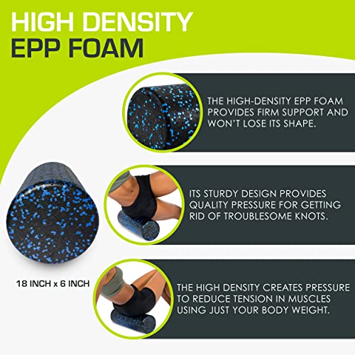 Prosourcefit High Density Foam Rollers 18 - Inches Long, Firm Full Body Athletic Massage Tool For Back Stretching, Yoga, Pilates, Post Workout Muscle Recuperation, Black/Blue #TOP2