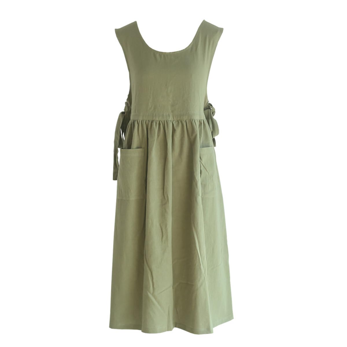 Tablier pour femme, grande taille, en coton et lin lavé avec 2 poches, couleur unie japonaise, tablier de cuisine pour femme, Couleur, 130 cm