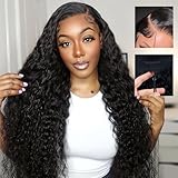 Goulus 7x6 Deep Wave Glueless Wigs Human Hair Pre Plucked Pre Cut 250% Density Drawstring Wig Human Hair Wear and Go Glueless Wigs for Black Women Natural Color #1B 26 Inch