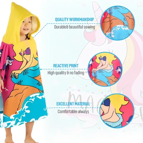 Image of TONY STARK Poncho Towel for Kids, Beach Towel with Hoodie, 60x60cm Travel Towel for 1-7 Years Girls and Boys, Soft Microfiber Sleeved Poncho (Mermaid Lagoon Dreams)