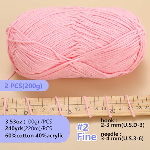 Image of 200g Milk Cotton Yarn for Crochet & Amigurumi - Soft Yarn for Sweaters, Hats, Socks & Blankets (Pink)