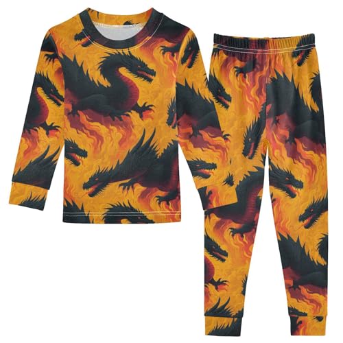 Pajama Sets Long Sleeve Dragons Amidst Fiery Flames Soft Comfy Sleepwear 2 Piece PJS 3-8T