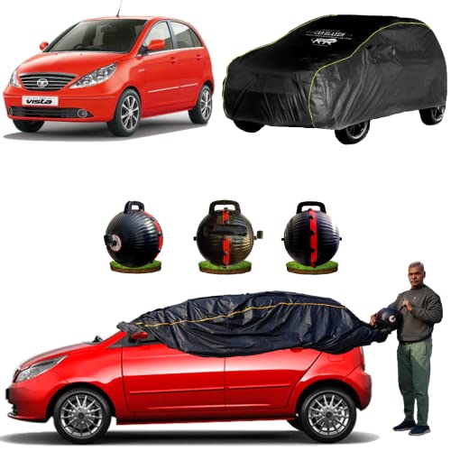 Image of CARBLAZER Portable & Semi-Automatic Full Body Car Covers: Heavy Duty Device| Anti-Theft| Dust & Scratch Proof | Water & Wind Resistant|Custom Fit| Dual-Side Cover, Compatible for Tata Vista
