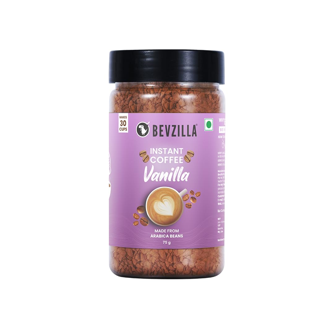 Bevzilla Instant Coffee Powder (French Vanilla Flavour) - 75 Grams | 100% Arabica Beans | Best for Lattes, Cappuccinos & Espresso | Makes 40 Cups |Flavoured Coffee| Enjoy Hot & Cold Brew-picture-10