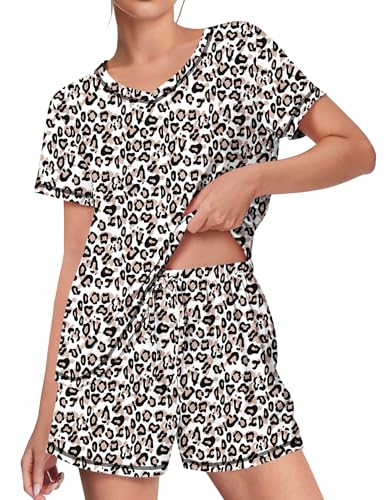 Image of Ekouaer Womens Pajamas Sets Soft 95% Cotton Pjs Short Sleeve Lounge Sets | Comfy Sleepwear Sets with pockets, ideal for Home, Mom, Party, Gifts, Daily Wear