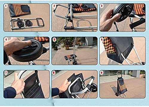 XQMY Ultraleichter Einkaufswagen/Tragbarer Faltbarer Trolley mit 2 Rädern, wasserdichter Einkaufstrolley aus Oxford… – Bild 8