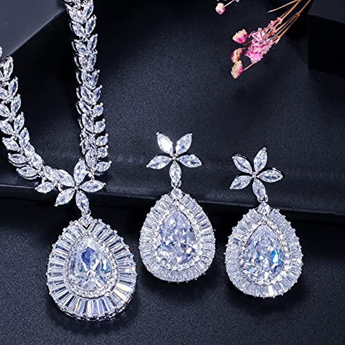 Collar de circonia cúbica pera cortada y pendientes gota de cristal 6