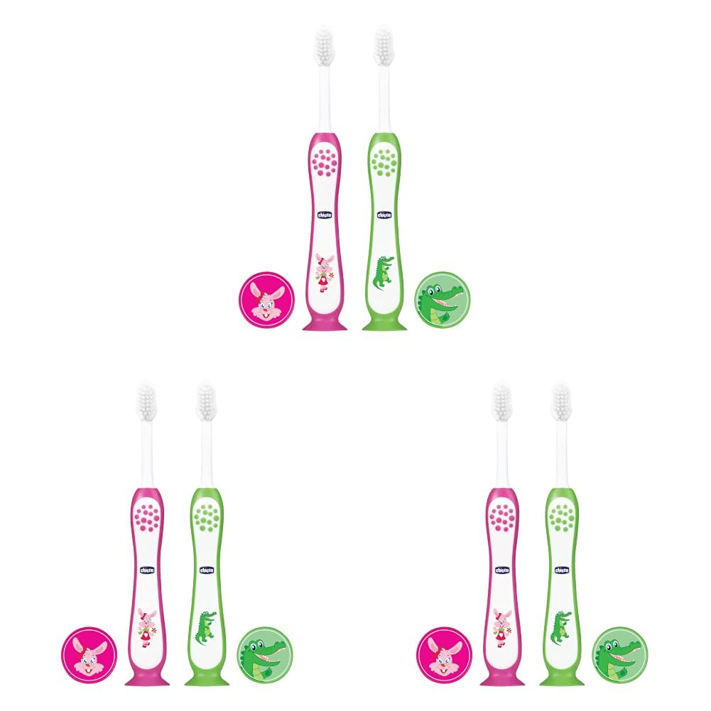 Chicco Toothbrush Set Pink + Green 3Y-8Y (Pack of 3)-image-11