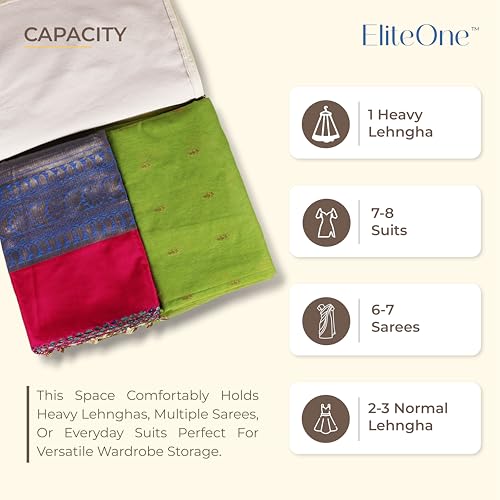 Image of EliteOne Cotton Canvas Clothes Storage Bags with Zip & Window | Saree Covers for Storage | Lehengas, Dresses, Saree Organiser for Wardrobe | saree bags with zip (17x14x7 inches)(Pack of 3 Bags)