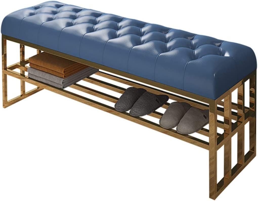 KLGFBDC Shoe Bench Storage and Rack, Stainless Steel Entryway Stool, Modern Leather Bench for Bedroom and Entrance