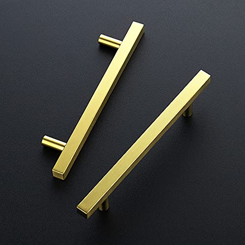 Image of Ravinte 50 Pack 7.38 Inch Square Cabinet Pulls Brushed Brass Stainless Steel Kitchen Drawer Pulls Cabinet Handles 7-3 /8 inchLength,5 inch Hole Center