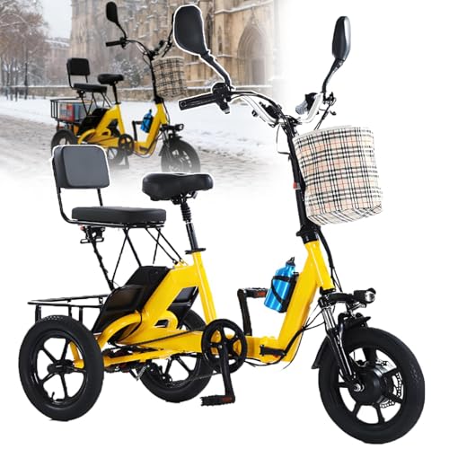 Bicicleta eléctrica triciclo – Batería de alcance de 45 km, capacidad de carga de 180 kg, 3 modos de conducción, espejo retrovisor, cesta de carga, ideal para personas mayores y adultos