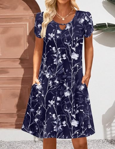 Image of Zeagoo Women's Casual A-Line Dresses with Pockets Summer Floral Tshirt Dress Short Sleeve Mini Dress Flowy Sundresses
