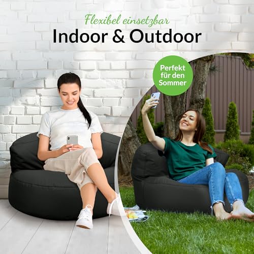 Green Bean Sitzsack Sofa mit Füllmaterial - Lounge im Sitzsack-Design 90x50cm mit ergonomischer Rückenlehne & waschbarem Bezug - Indoor und Outdoor geeignet in Schwarz