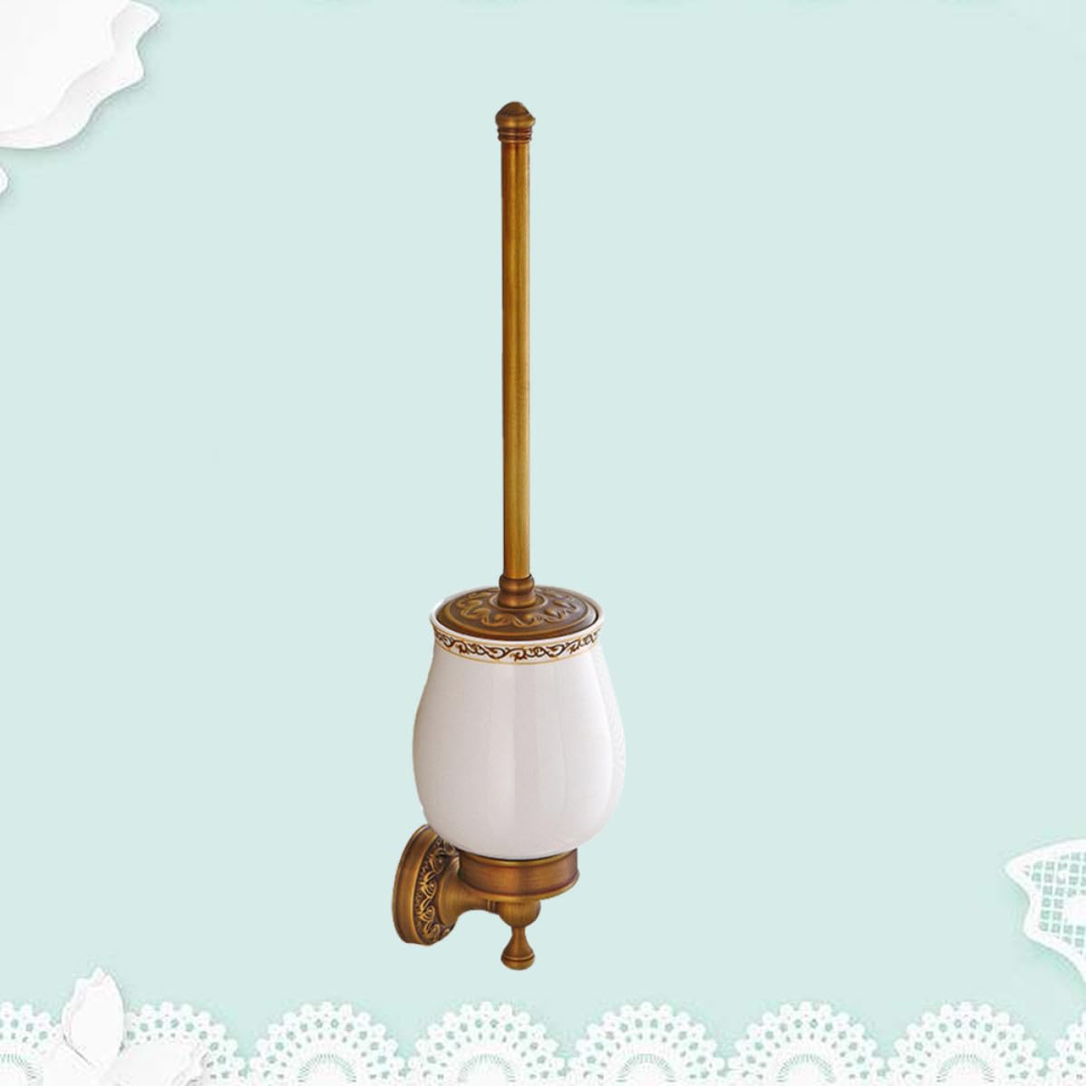 Set Spazzolone Bagno in Rame Vintage Supporto da Parete Kit Accessori Bagno Compatto Che Non Graffia e Ufficio