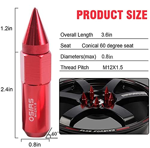 Image of M12X1.5 Spiked Nuts for Rims Aluminum Extended Tuner Lug Nuts 20PCS 60MM (Red)
