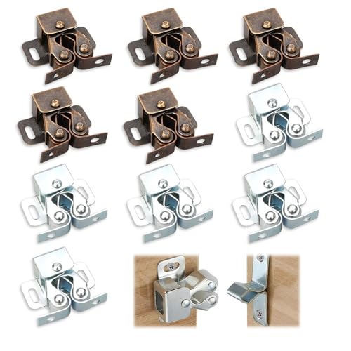 chiusure a doppio rullo per armadietto, 10 pezzi Chiusura per Porta e Armadio a Doppio Rullo, Push Pull per Ante Chiusura a Pressione Chiusura, Acciaio Inossidabile/Viti Incluse, per Armadi/Porte