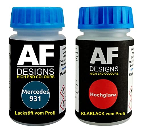 Alex Flittner Designs Pennarello a vernice per Mercedes/Daimler Benz 931 blu magnetico metallizzato + vernice trasparente da 50 ml