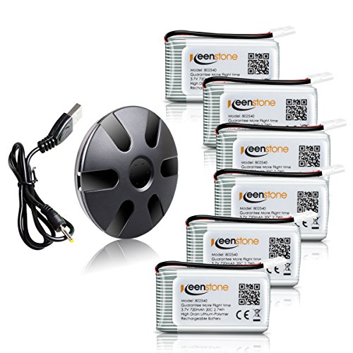 Keenstone 3.7V 720mAh 20C battery with 6-Port Quick Charger for Syma X5, X5C, X5SC, X5SW and Cheerson CX-30W Quadcopters (Pack of 6)