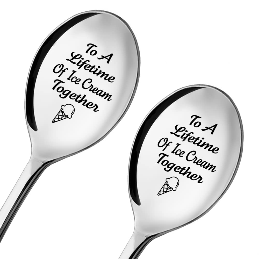 To A Lifetime of Ice Cream Together - 2 Pcs Spoon Set, His &amp; Her Ice Cream Spoons, Perfect for Couples - Anniversary &amp; Birthday Gifts