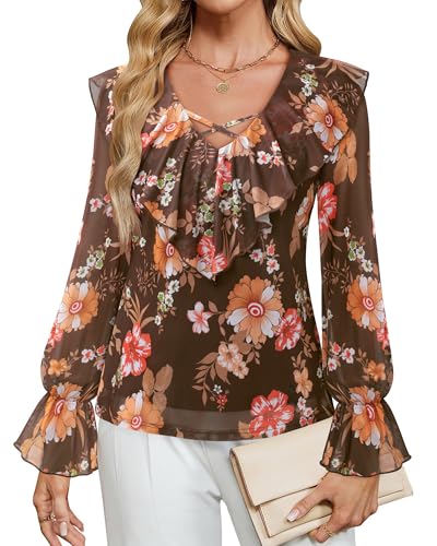 Lotusmile Women's Dressy Casual Ruffle Tops Double Layered Long Sleeve Shirts V Neck Blouses for Women Work Party3