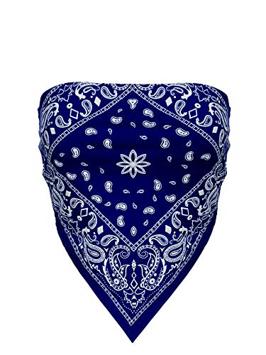 Design by Olivia Women's Sexy Paisley Print/Solid Bandana Tube Crop Top Shirt- Made in USA Royal Blue S
