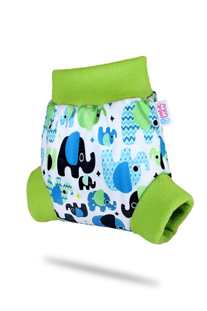 Petit Lulu Überhose (Schlupfüberhose) Größe L (9-13 kg) für Höschenwindeln und Nachtwindeln (Baby Elefanten (blau))