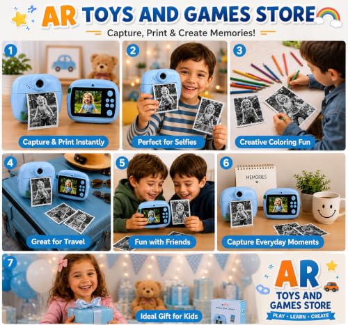 Image of Instant Print Camera for Kids, 48MP Digital Camera with 1080P HD Video, Dual Selfie Lens, Bluetooth & App Control, Portable Photo Printer, Educational Toy Gift for Boys & Girls, (Multicolor)