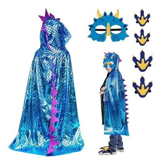 DAOUZL Capa de Dinosaurio Niño, disfraz halloween niño, Capa de Disfraz, Cosplay Dinosaurios Capa, Capa de disfraz de dragón, Disfraz Dinosaurio para Halloween,Cosplay, Fiestas de Disfraces (Azul)