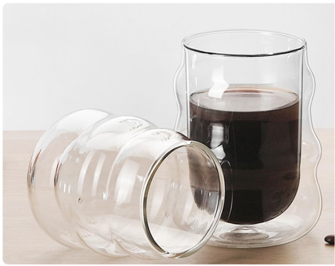 Amazon.co.jp: 波型のもこもこ耐熱2層ガラス マグカップ 、ティー