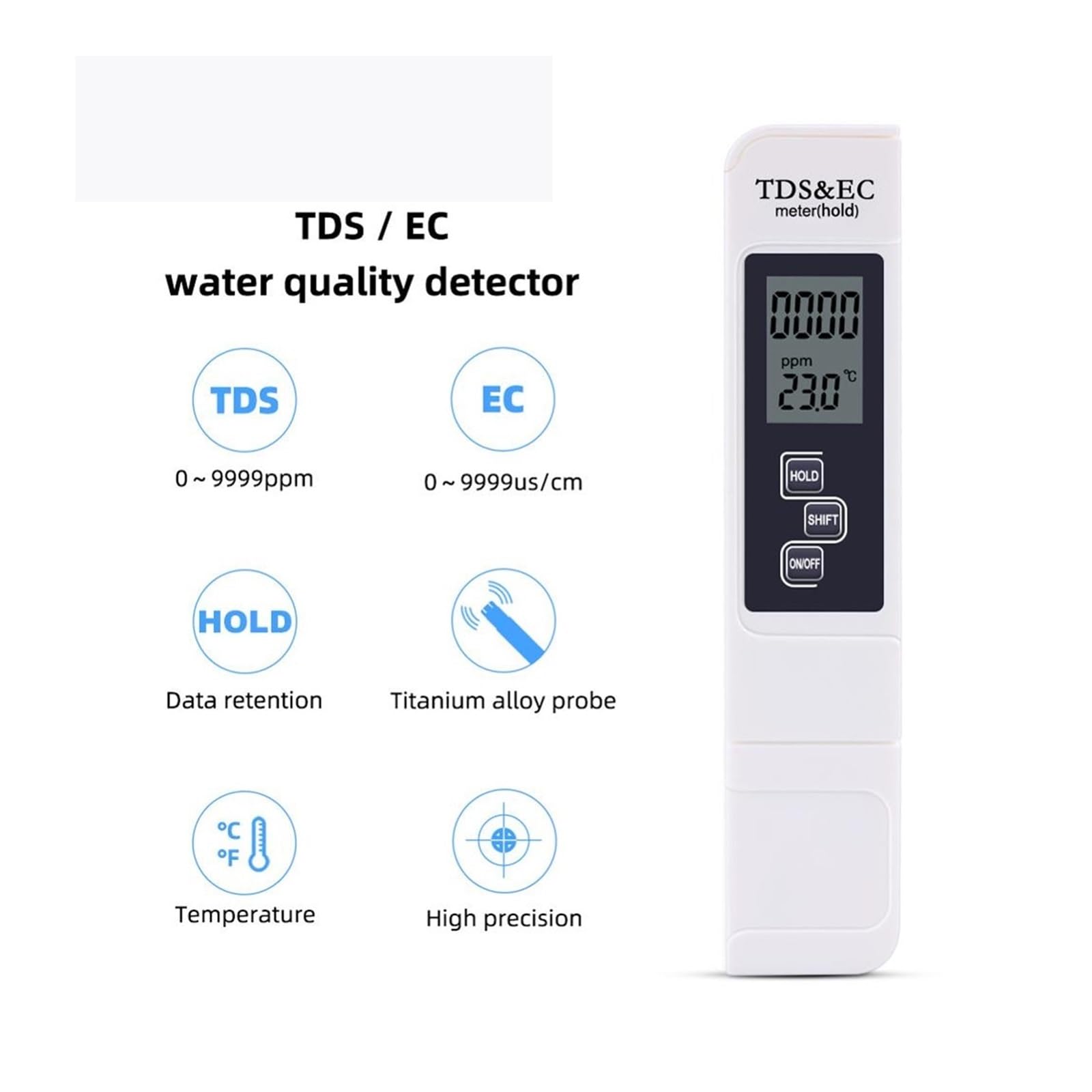 Medidor de pH 10 unids/Lote TDS Tester, medidor EC, de conductividad, Herramienta medición Agua, función 3 en 1, 0-5000ppm
